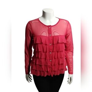 ISLE by Melis Kozan Womens Mesh Cha Cha Ruffle Cardigan size L Quiet Luxury Old$